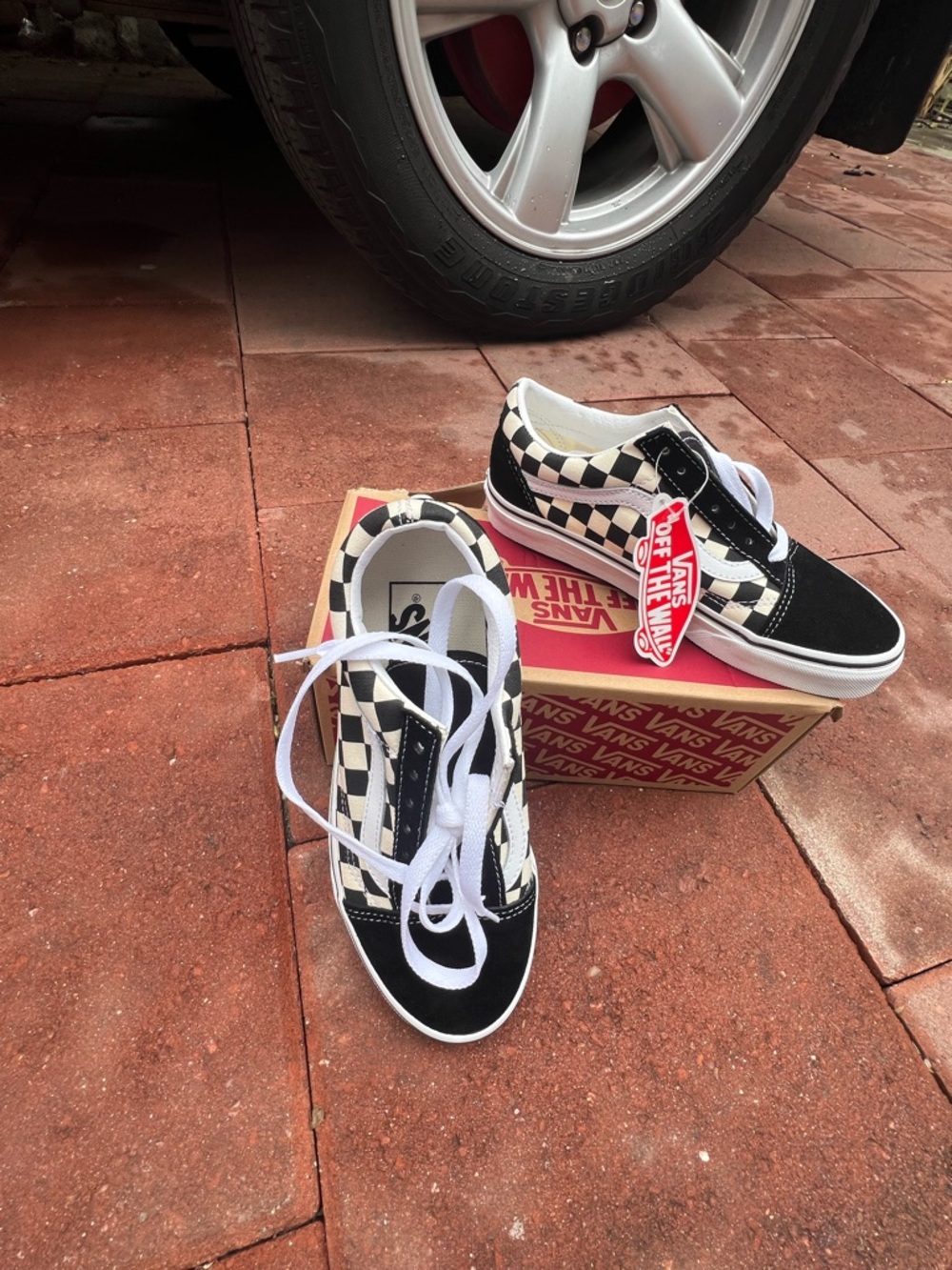 Vans Old Skool Checkerboard Sneakers - Black & White for kids or women size 4/5